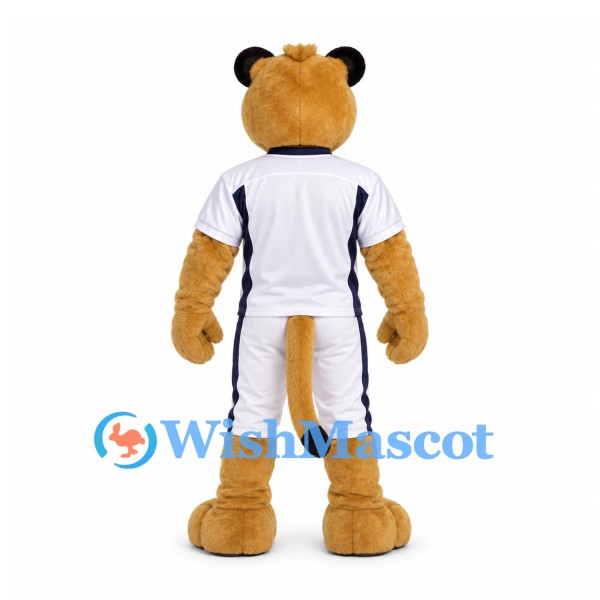 Cougar Mascot Costume in Gold with White Baseball Uniform