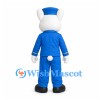 Rabbit Mascot Costume in White with Blue Uniform and Matching Cap