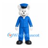 Rabbit Mascot Costume in White with Blue Uniform and Matching Cap