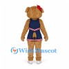 Dog Mascot Costume in Tan with Navy Cheerleader Dress and Red Bow