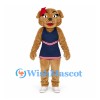 Dog Mascot Costume in Tan with Navy Cheerleader Dress and Red Bow