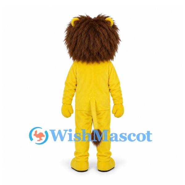 Lion Mascot Costume in Yellow with Brown Mane and Round Face