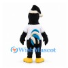 Rooster Mascot Costume in Black with White Shirt and Blue Tail Feathers