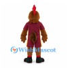 Rooster Mascot Costume in Brown with Burgundy Sports Uniform