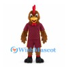 Rooster Mascot Costume in Brown with Burgundy Sports Uniform