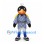 Penguin Mascot Costume with Blue Checkered Jacket and Yellow Backpack