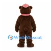 Bear Mascot Costume in Brown with Glasses Red Checkered Cap and Scarf