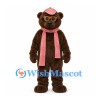 Bear Mascot Costume in Brown with Glasses Red Checkered Cap and Scarf