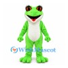 Frog Mascot Costume in Lime Green with White Belly and Red Eyes