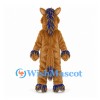 Horse Mascot Costume in Tan with Shaggy Blue and Gold Mane