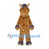 Horse Mascot Costume in Tan with Shaggy Blue and Gold Mane