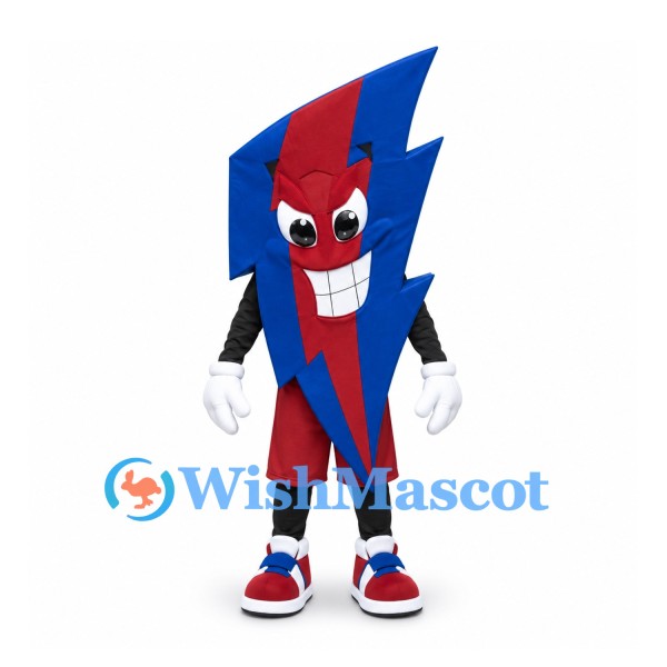 Lightning Bolt Mascot Costume in Red and Blue with White Gloves