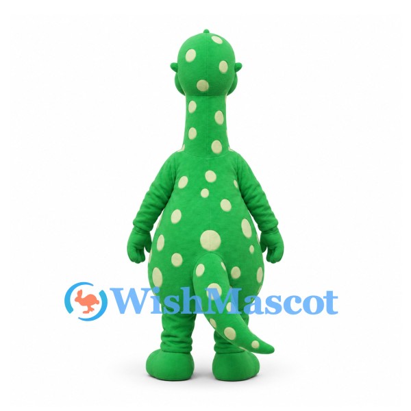 Dinosaur Mascot Costume in Green with Cream Spots and Long Neck