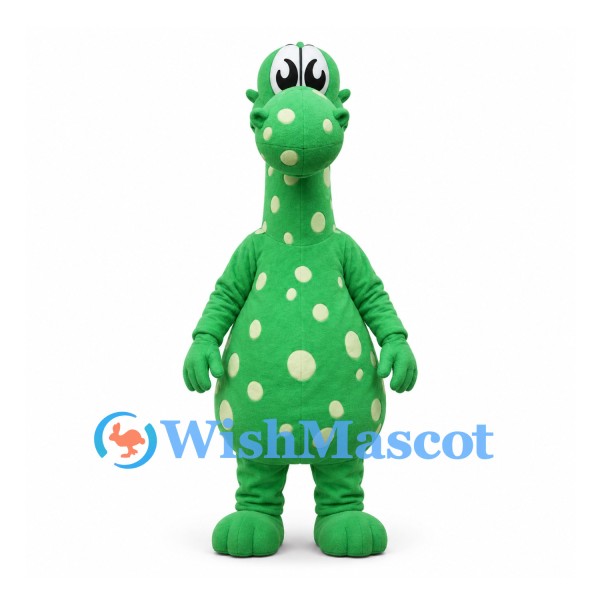 Dinosaur Mascot Costume in Green with Cream Spots and Long Neck