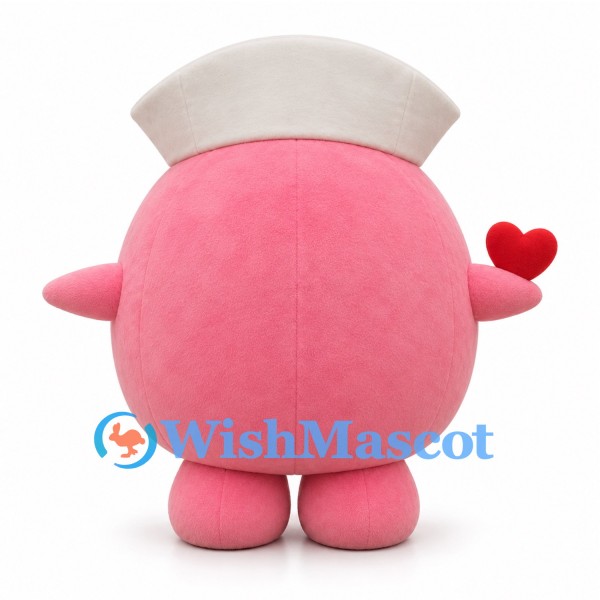 Nurse Character Mascot Costume in Pink with White Hat and Heart Hands