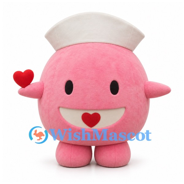 Nurse Character Mascot Costume in Pink with White Hat and Heart Hands