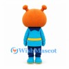 Alien Mascot Costume in Orange with Blue Uniform and Waist Bag