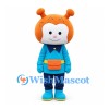 Alien Mascot Costume in Orange with Blue Uniform and Waist Bag