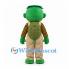 Turtle Mascot Costume in Green with Beige Overalls and Checkered Shirt