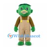 Turtle Mascot Costume in Green with Beige Overalls and Checkered Shirt