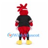 Rooster Mascot Costume in Red with Black Sports Jersey and White Gloves