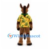 Donkey Mascot Costume in Brown with Yellow Tropical Shirt
