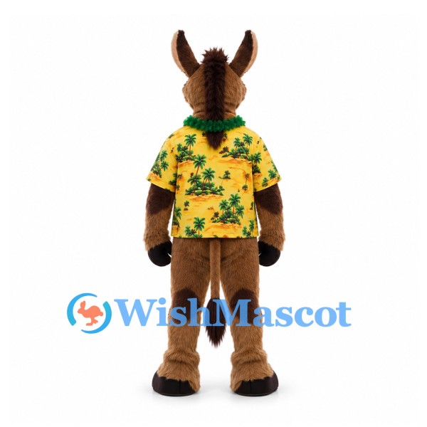 Donkey Mascot Costume in Brown with Yellow Tropical Shirt