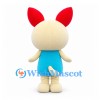 Rabbit Mascot Costume in Cream with Red Ears and Teal Body