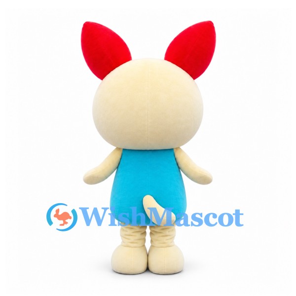 Rabbit Mascot Costume in Cream with Red Ears and Teal Body