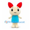 Rabbit Mascot Costume in Cream with Red Ears and Teal Body