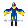 Parrot Mascot Costume in Blue and Yellow with Spread Wings