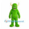 Monster Mascot Costume in Lime Green with Cream Horns and Shaggy Fur