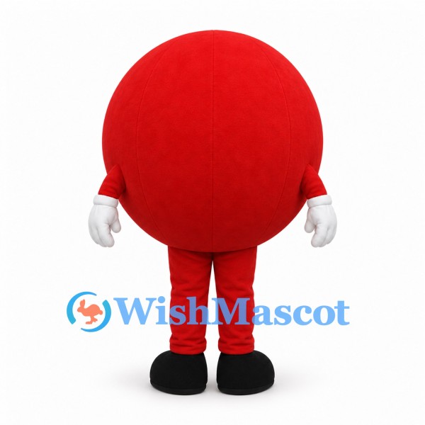 Red Ball Mascot Costume with White Gloves and Smiling Face