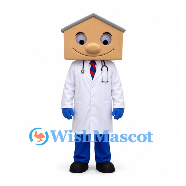 House Doctor Mascot Costume with White Coat and Stethoscope