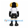 Ram Mascot Costume in Black and White with Yellow Horns and Sports Uniform