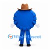 Blue Ribbon Mascot Costume with Brown Cowboy Hat and White Gloves