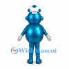 Bubble Character Mascot Costume in Metallic Blue with Round Head Details