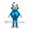 Bubble Character Mascot Costume in Metallic Blue with Round Head Details