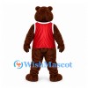 Bear Mascot Costume in Brown with Red Sleeveless Sports Jersey