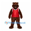 Bear Mascot Costume in Brown with Red Sleeveless Sports Jersey