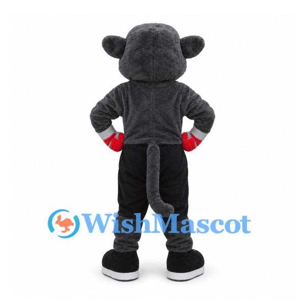 Panther Mascot Costume in Gray with Muscular Arms and Black Trousers