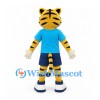 Tiger Mascot Costume in Yellow with Blue Shirt and Navy Shorts
