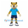 Tiger Mascot Costume in Yellow with Blue Shirt and Navy Shorts