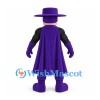 Masked Hero Mascot Costume in Black with Purple Cape and Wide Brim Hat