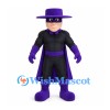 Masked Hero Mascot Costume in Black with Purple Cape and Wide Brim Hat