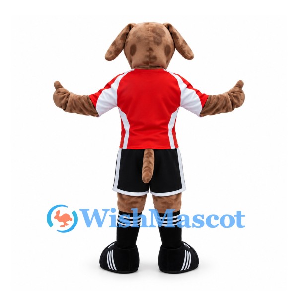 Dog Mascot Costume in Brown with Red and White Sports Jersey