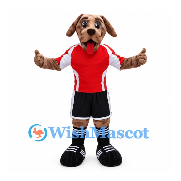 Dog Mascot Costume in Brown with Red and White Sports Jersey