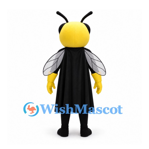 Bee Superhero Mascot Costume in Yellow and Black with Cape and Wings