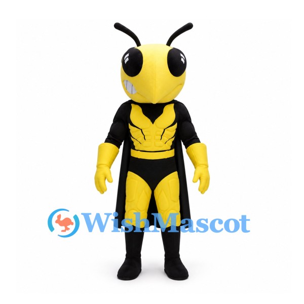 Bee Superhero Mascot Costume in Yellow and Black with Cape and Wings