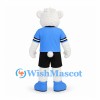 Polar Bear Mascot Costume in White with Blue Sports Shirt and Black Shorts